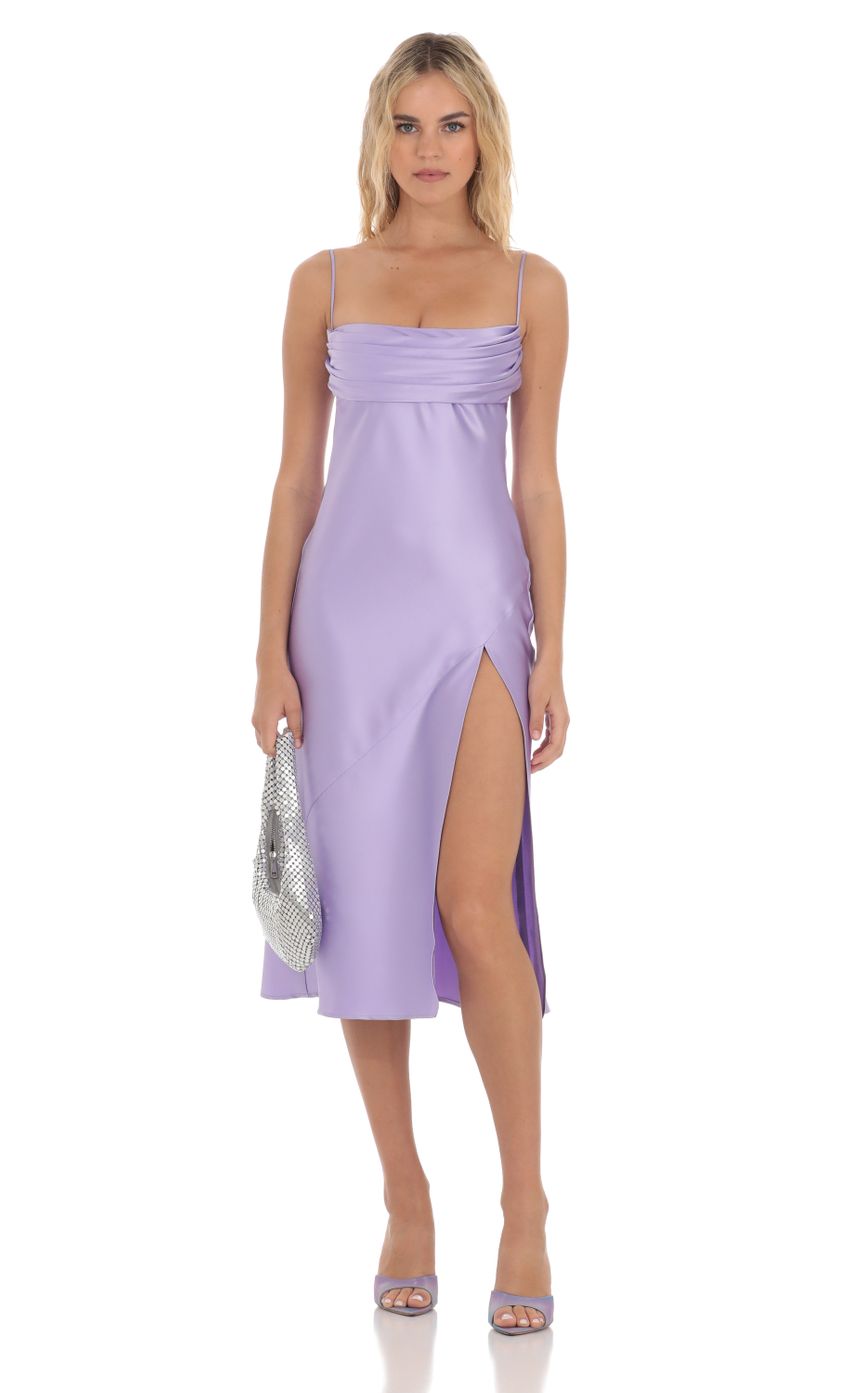 Picture Satin Draped Midi Dress in Lavender. Source: https://media-img.lucyinthesky.com/data/Apr24/850xAUTO/22290368-6039-45e7-a509-da435f1fb693.jpg