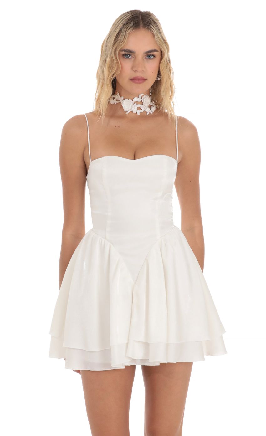 Picture Shimmer Fit and Flare Dress in White. Source: https://media-img.lucyinthesky.com/data/Apr24/850xAUTO/24b5acc5-d797-4a13-96ae-a69a562b7ed5.jpg
