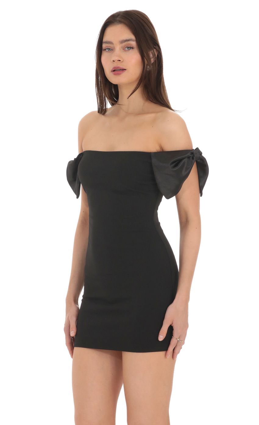 Product image for Off Shoulder Bow Sleeves Dress in Black