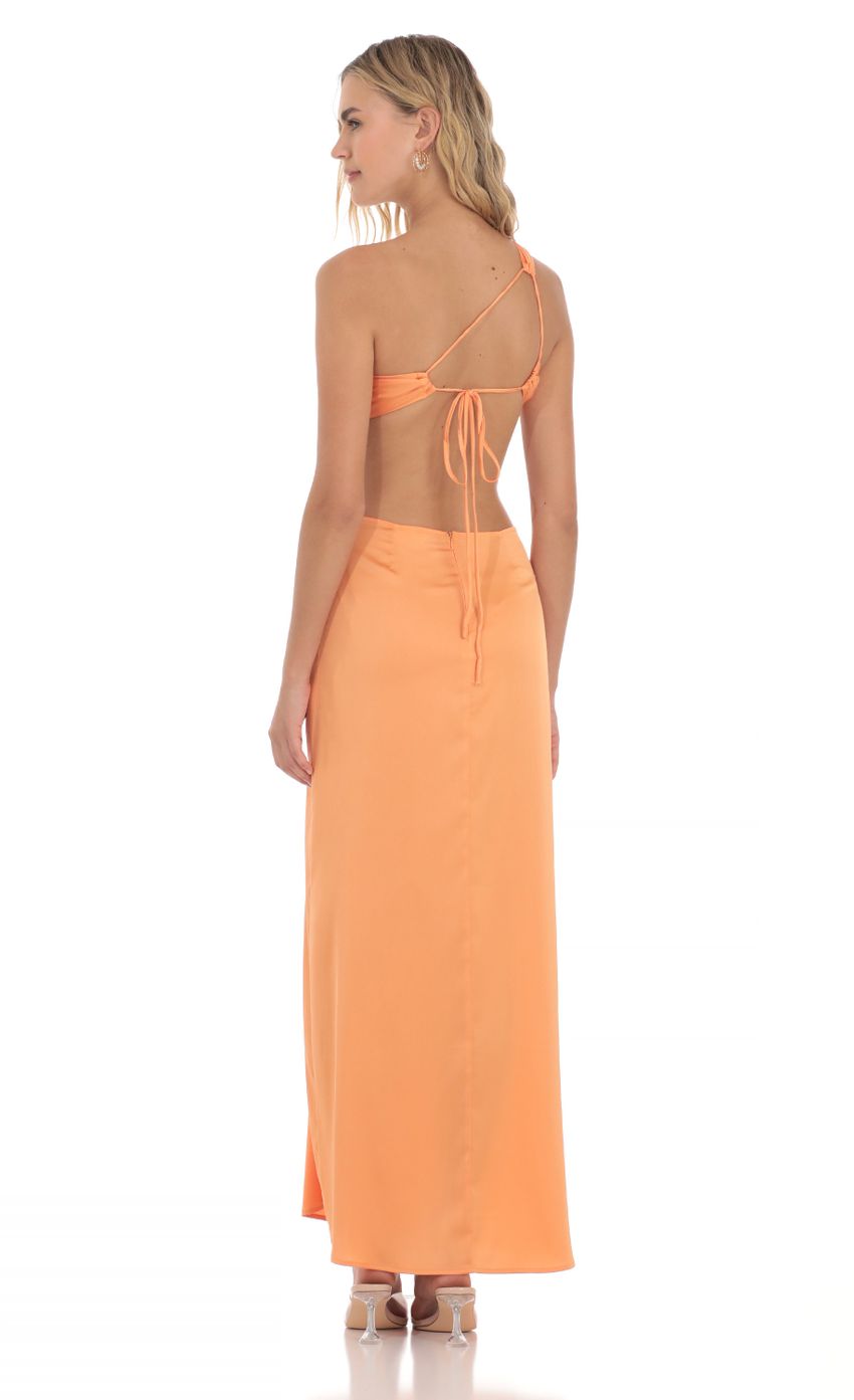 Picture Satin One Shoulder Cutout Dress in Orange. Source: https://media-img.lucyinthesky.com/data/Apr24/850xAUTO/29e8829a-0942-423d-b920-b9c554243c4f.jpg