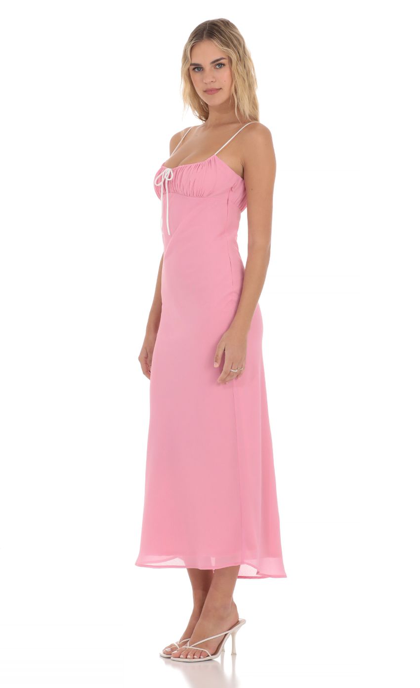Picture Ruched Bust Midi Dress in Pink. Source: https://media-img.lucyinthesky.com/data/Apr24/850xAUTO/3d6a7091-0bfb-4097-8984-009183cdae14.jpg