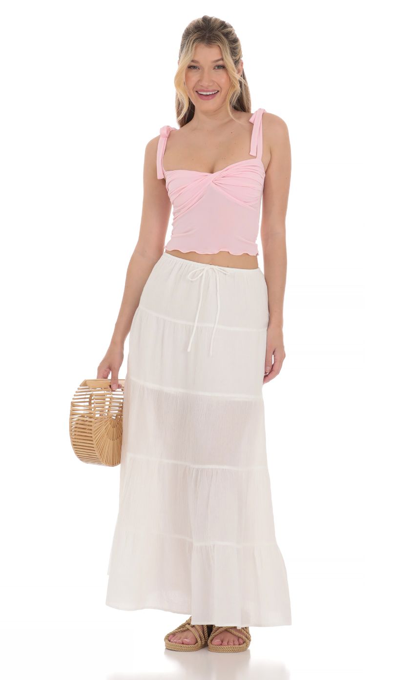 Picture Shoulder Ties Twist Top in Pink. Source: https://media-img.lucyinthesky.com/data/Apr24/850xAUTO/41811b90-f316-43e8-b9b8-fbd8692a16a9.jpg