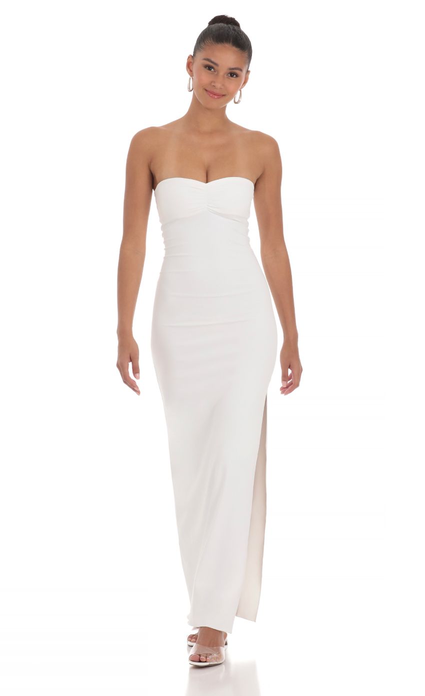 Picture Strapless Bodycon Maxi Dress in White. Source: https://media-img.lucyinthesky.com/data/Apr24/850xAUTO/44f695e5-aece-4cf1-9432-16f29a26f1a8.jpg