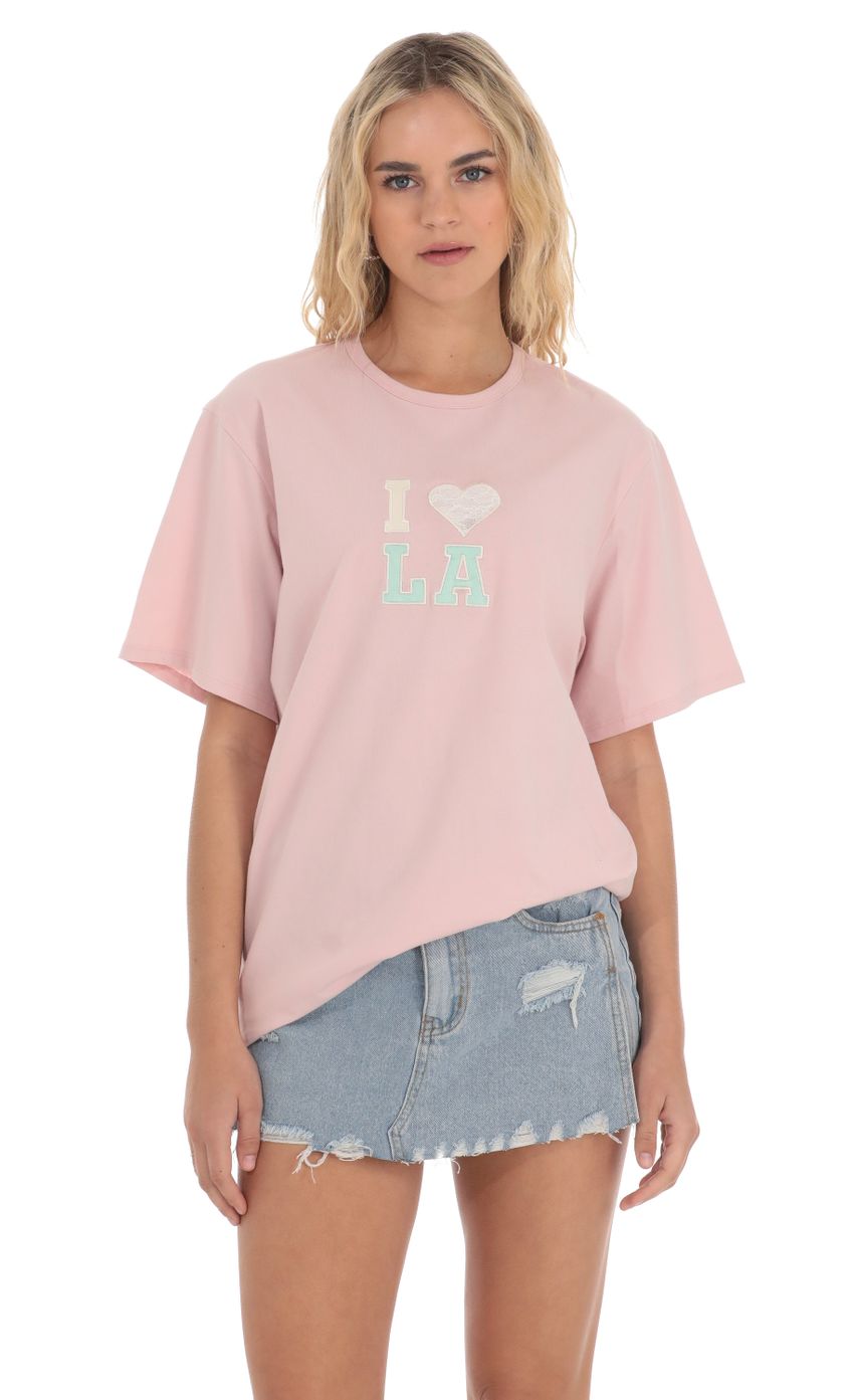Picture Oversized I Love LA T-Shirt in Pink. Source: https://media-img.lucyinthesky.com/data/Apr24/850xAUTO/5be77d59-4784-4713-837b-3e258dbae8b2.jpg