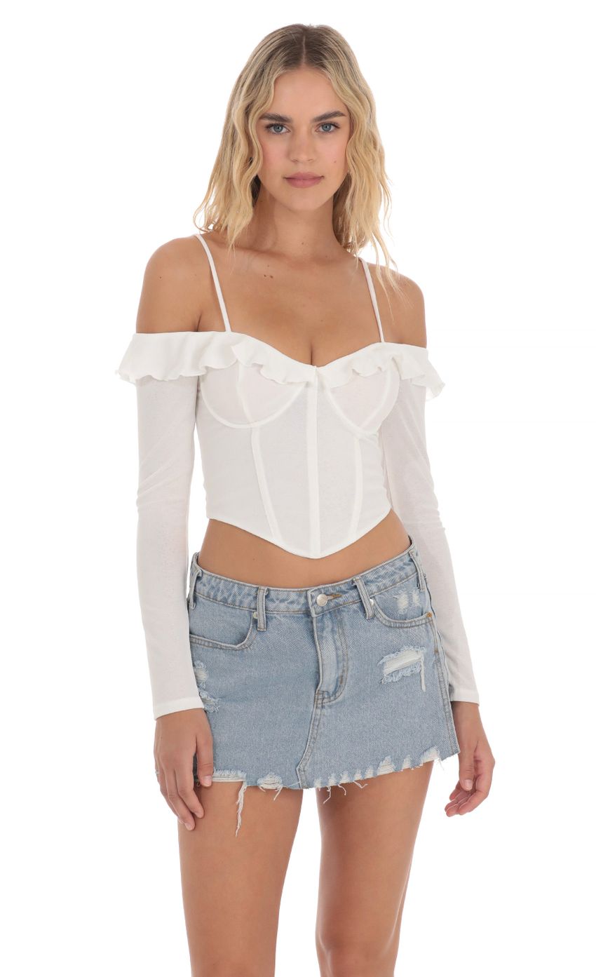 Picture Off Shoulder Corset Top in White. Source: https://media-img.lucyinthesky.com/data/Apr24/850xAUTO/5dbd7fa1-f665-4c53-9920-d1858246263a.jpg