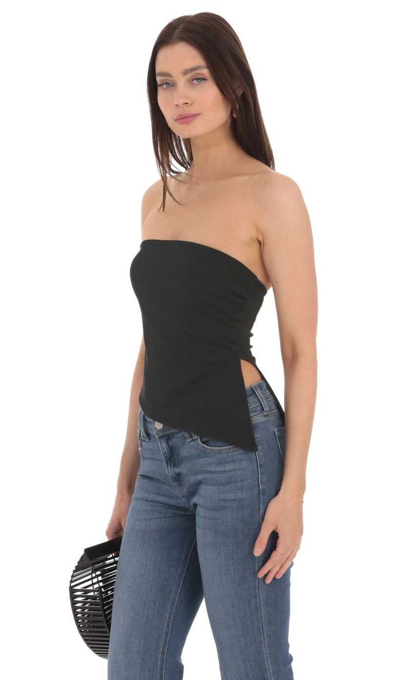 Picture Strapless Side Slit Top in Black. Source: https://media-img.lucyinthesky.com/data/Apr24/850xAUTO/60edeadb-a472-4266-a139-2aeb18a01916.jpg