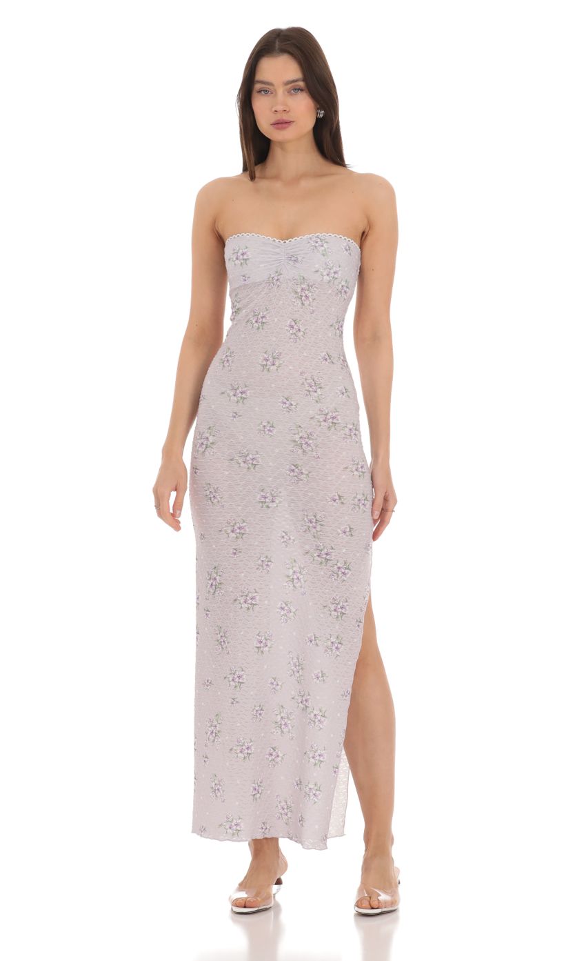 Picture Strapless Floral Bodycon Maxi Dress in Lavender. Source: https://media-img.lucyinthesky.com/data/Apr24/850xAUTO/60f15a98-40d6-4c21-8b66-284104761594.jpg