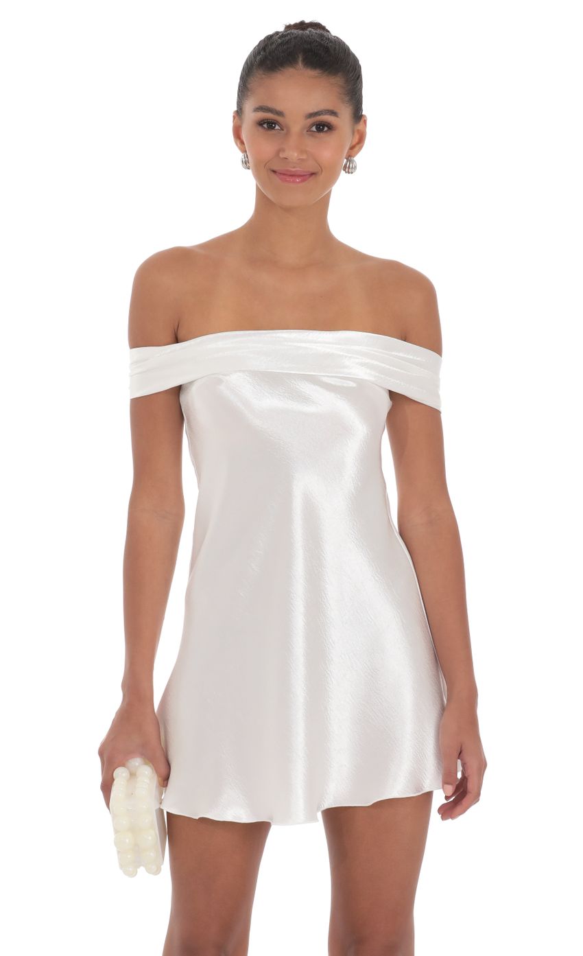 Picture Satin Off Shoulder Dress in White. Source: https://media-img.lucyinthesky.com/data/Apr24/850xAUTO/68e79dc8-1dd6-49ac-9d36-30dfd5ce88dd.jpg