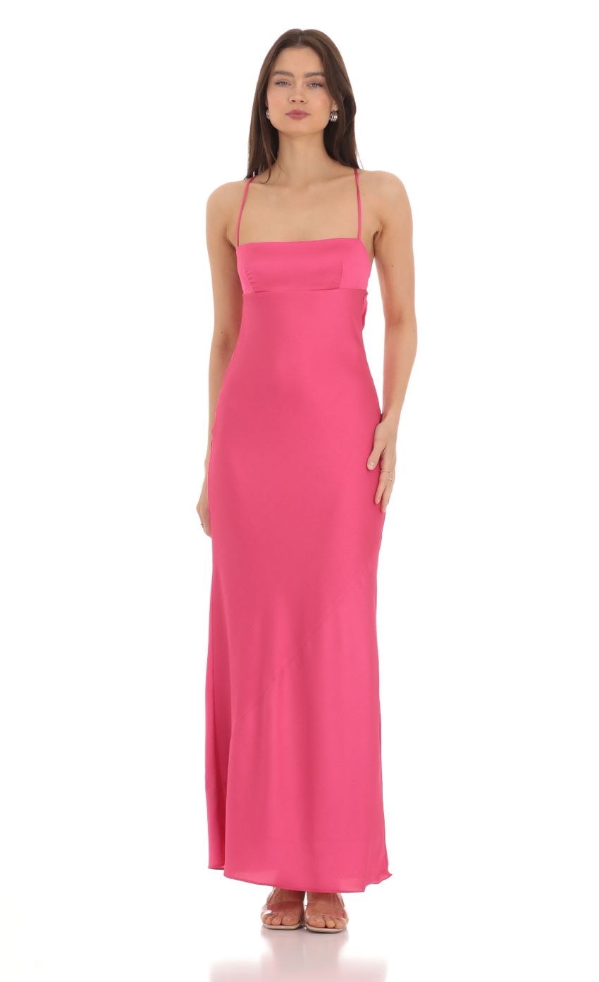 Picture Satin Open Back Maxi Dress in Pink. Source: https://media-img.lucyinthesky.com/data/Apr24/850xAUTO/6a9de871-2a0a-4911-b8b4-702066b49b4d.jpg