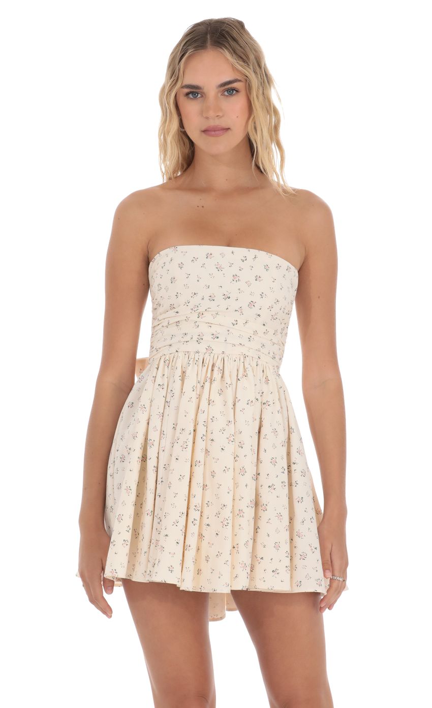 Picture Floral Strapless A-line Dress in Cream. Source: https://media-img.lucyinthesky.com/data/Apr24/850xAUTO/6e8b5a04-8a3e-4179-a0fe-6232d38ba2ce.jpg