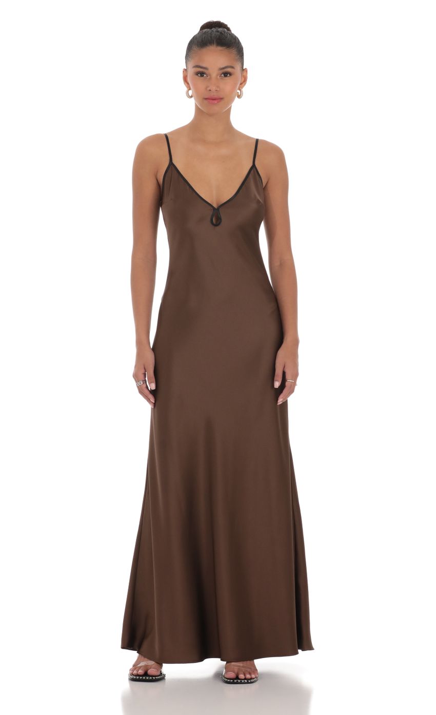 Picture Satin Shift Maxi Dress in Brown. Source: https://media-img.lucyinthesky.com/data/Apr24/850xAUTO/701a4777-aebc-4f24-b785-d416b642a49a.jpg