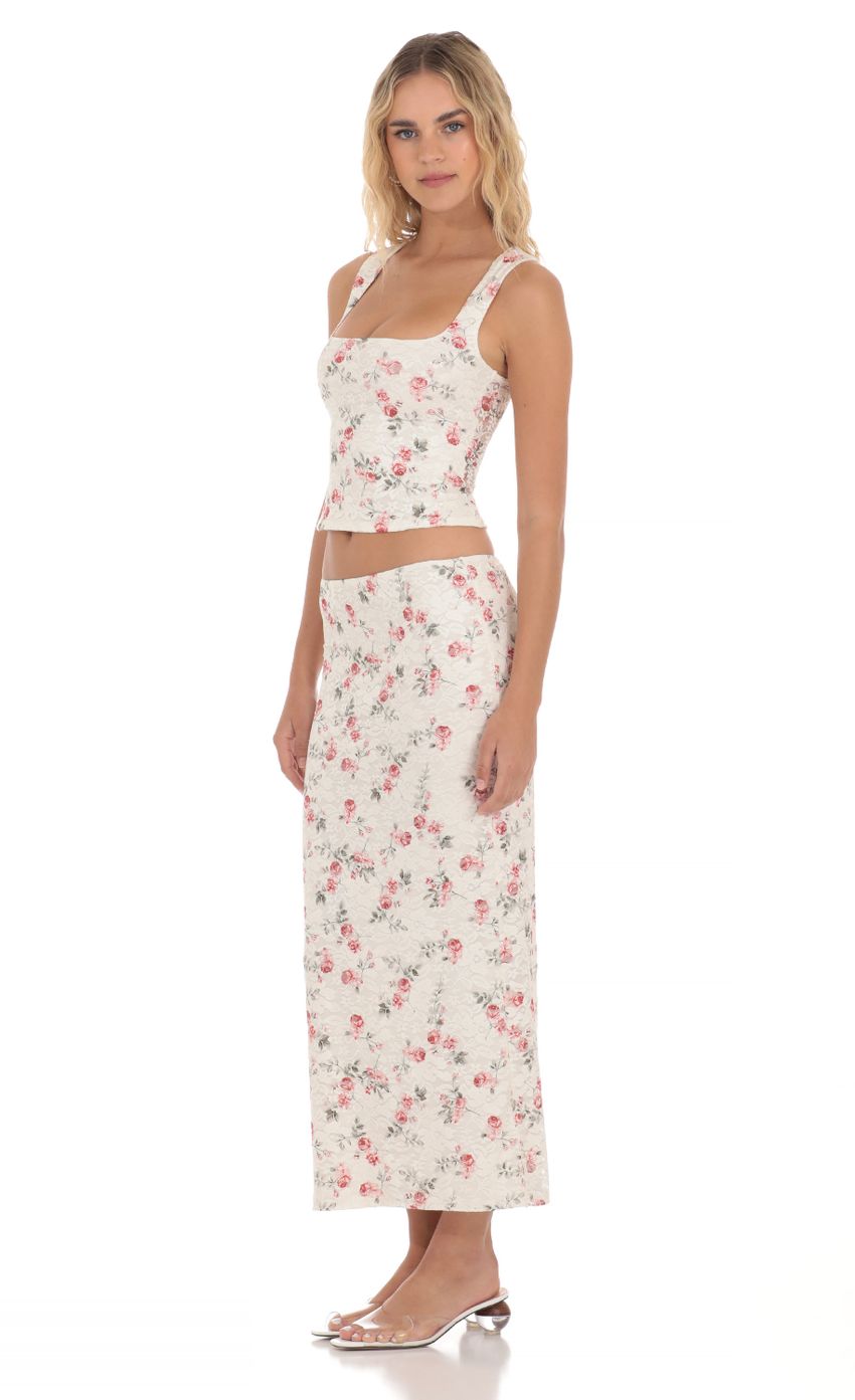 Picture Lace Floral Two Piece Maxi Skirt Set in Cream. Source: https://media-img.lucyinthesky.com/data/Apr24/850xAUTO/725d4314-1b21-46fe-aa2a-1b8b4a45df84.jpg
