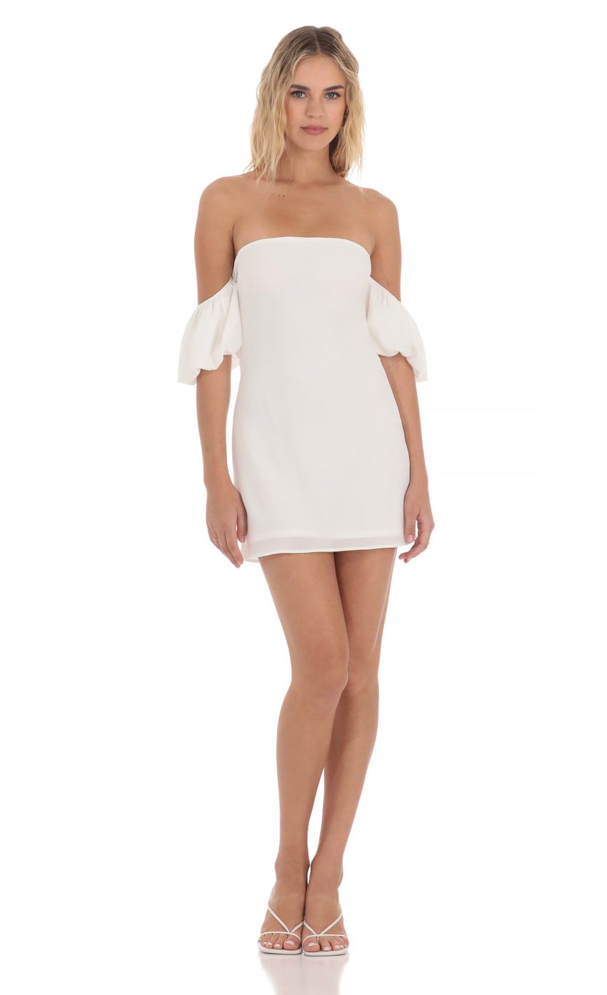 Picture Off Shoulder Puff Sleeve Dress in White. Source: https://media-img.lucyinthesky.com/data/Apr24/850xAUTO/739f43ef-451f-4475-b68c-b6ea8ea4ad57.jpg
