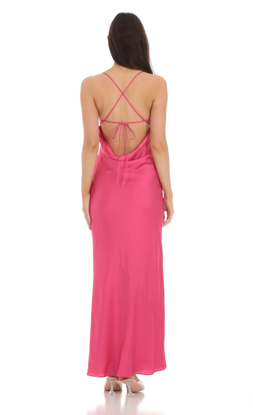 Picture Satin Open Back Maxi Dress in Pink. Source: https://media-img.lucyinthesky.com/data/Apr24/850xAUTO/7ade53a1-f860-4574-8535-ea974299412d.jpg