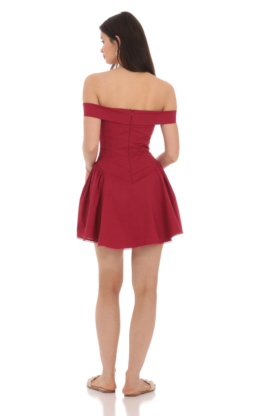 Picture Off Shoulder Fit and Flare Dress in Red. Source: https://media-img.lucyinthesky.com/data/Apr24/850xAUTO/80ddf900-0db3-451d-999e-bfe74ff9c1ec.jpg