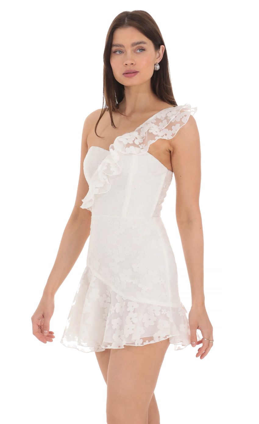 Picture Floral Corset One Shoulder Dress in White. Source: https://media-img.lucyinthesky.com/data/Apr24/850xAUTO/8175e6da-db07-4082-b6a9-38db00faf7df.jpg