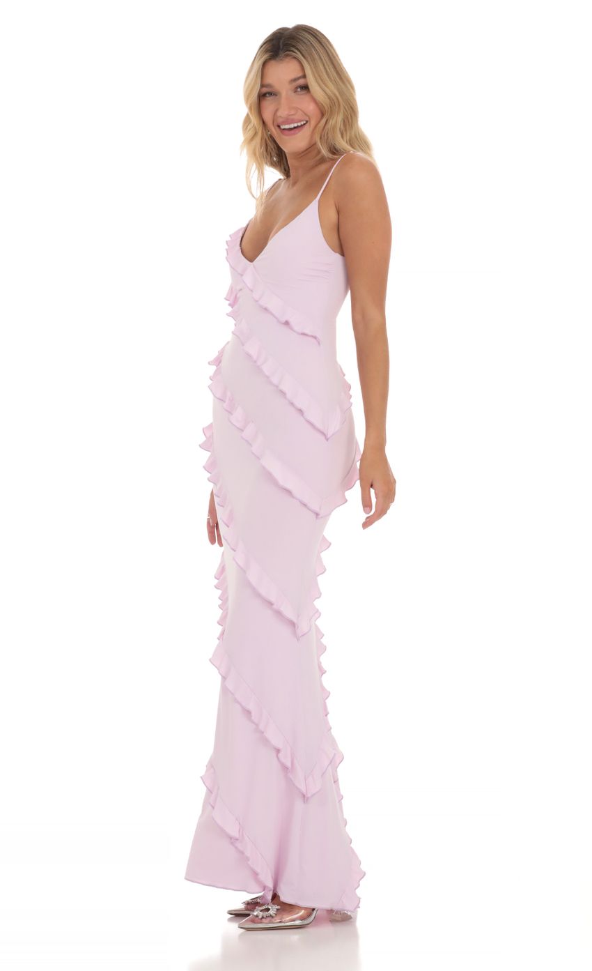 Picture Ruffle Maxi Dress in Lilac. Source: https://media-img.lucyinthesky.com/data/Apr24/850xAUTO/83e0c514-45aa-42ae-9dd7-584d9ae2fd28.jpg