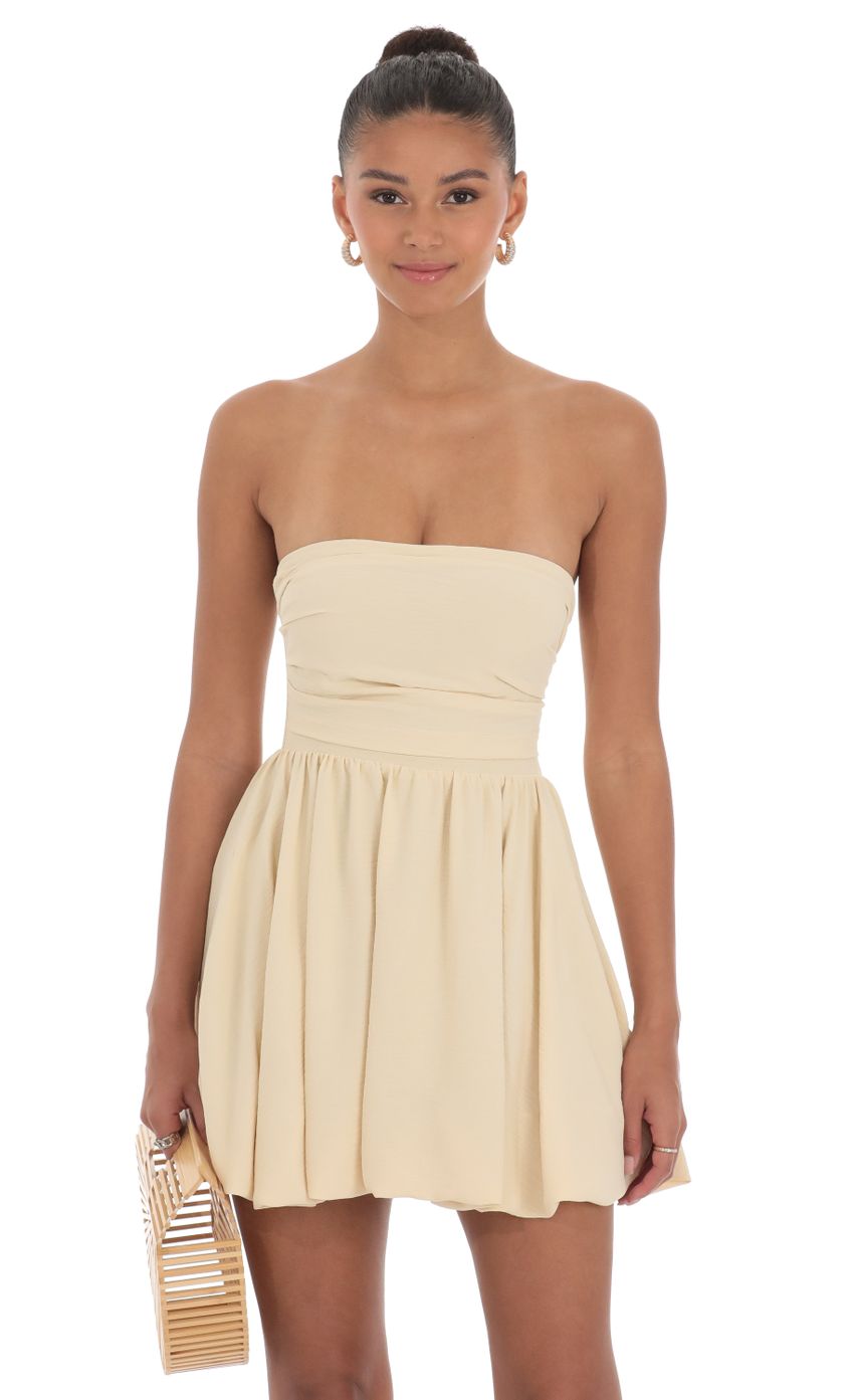 Picture Strapless Bubble Dress in Cream. Source: https://media-img.lucyinthesky.com/data/Apr24/850xAUTO/88c932fc-9834-44fc-b13e-862d927fa915.jpg