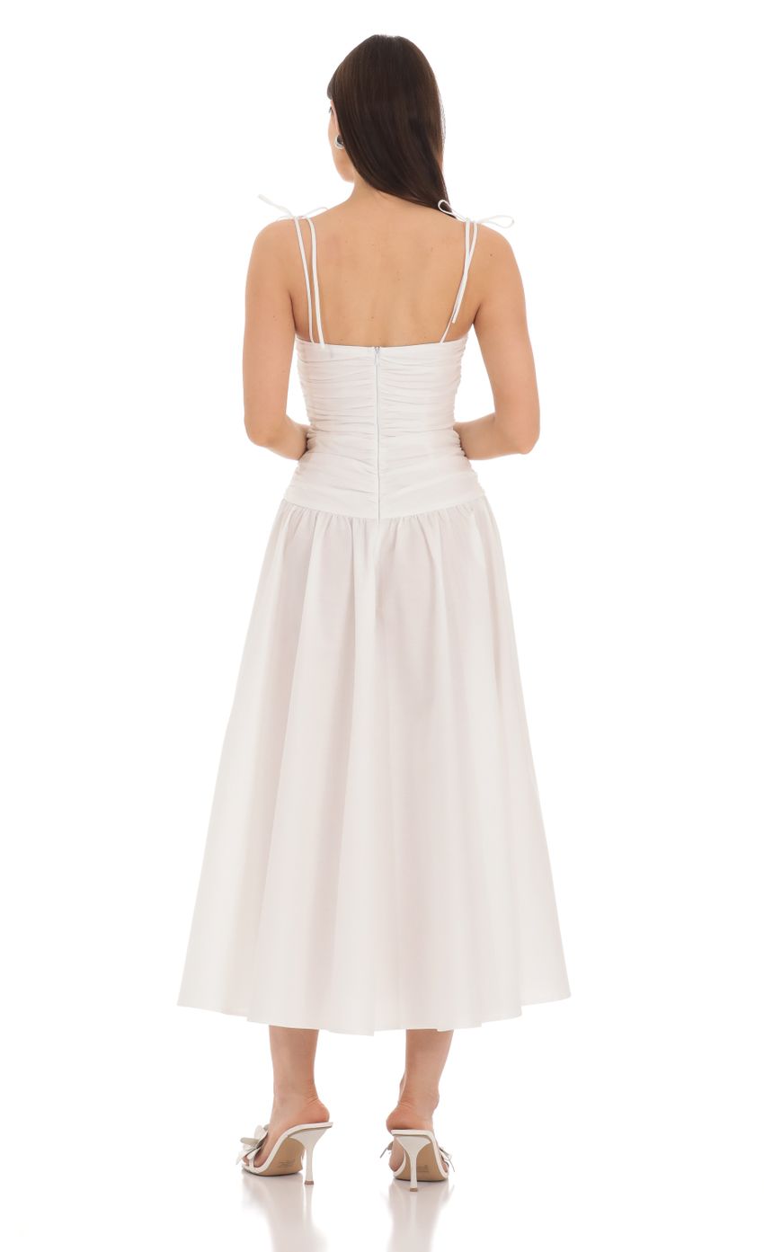 Picture Ruched Square Neck Midi Dress in White. Source: https://media-img.lucyinthesky.com/data/Apr24/850xAUTO/8921aa37-33c2-4cd8-bebe-2322b62bd24b.jpg