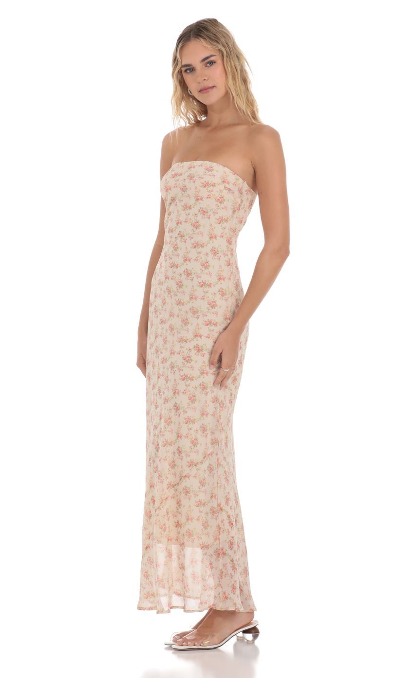 Picture Strapless Floral Maxi Dress in Cream. Source: https://media-img.lucyinthesky.com/data/Apr24/850xAUTO/8cd6e3c8-c166-4338-a452-81b09279ca57.jpg