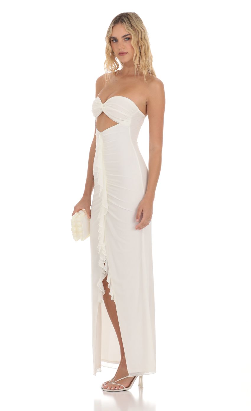 Picture Mesh Cutout Ruffle Maxi Dress in White. Source: https://media-img.lucyinthesky.com/data/Apr24/850xAUTO/8e3484ae-658d-4a95-9b12-3c69d05c7e89.jpg