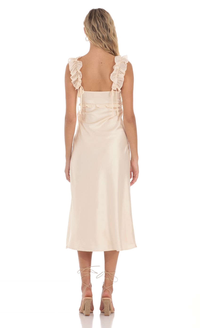 Picture Satin Ruffle Strap Midi Dress in Cream. Source: https://media-img.lucyinthesky.com/data/Apr24/850xAUTO/977b8e00-af0b-471b-acca-6e1db8348a3d.jpg