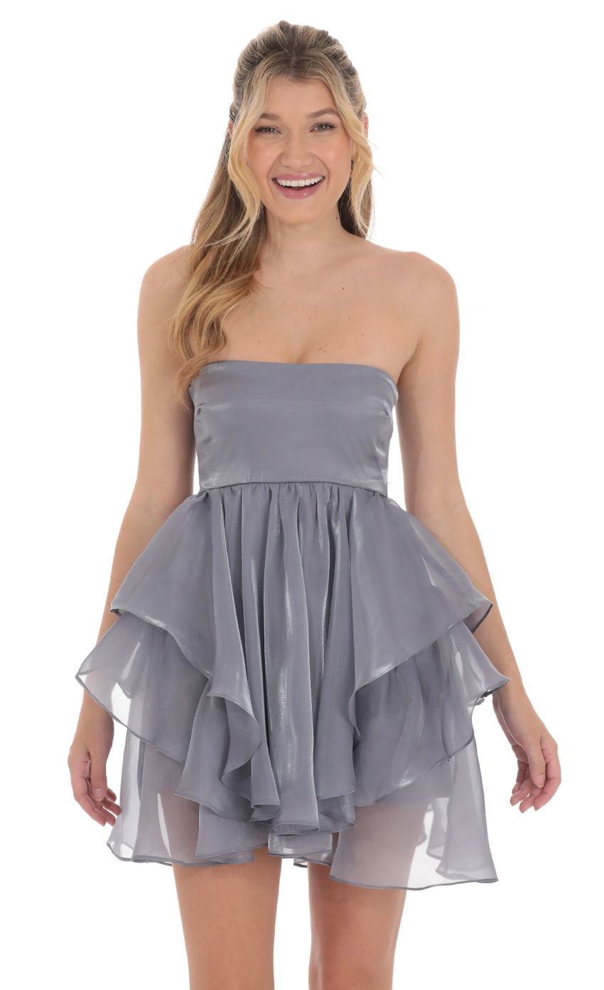 Picture Strapless Ruffle Flare Dress in Slate. Source: https://media-img.lucyinthesky.com/data/Apr24/850xAUTO/9cc50517-37f6-4d7b-bde0-657cb723cbe7.jpg