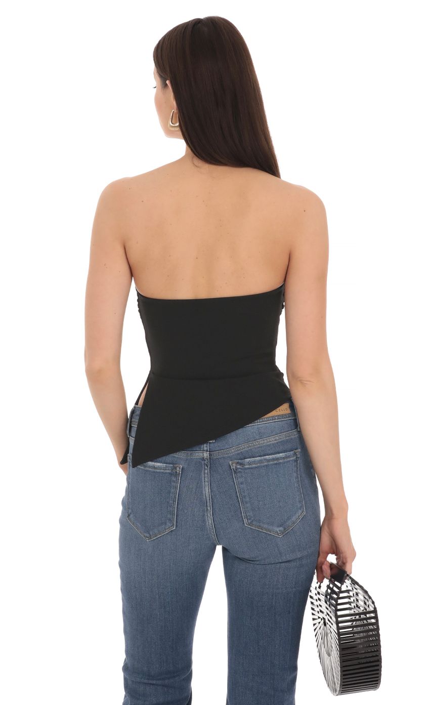 Picture Strapless Side Slit Top in Black. Source: https://media-img.lucyinthesky.com/data/Apr24/850xAUTO/a7c79106-b5cd-4297-94bf-b58186f9c9ac.jpg