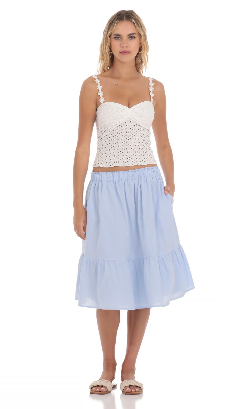 Picture Drawstring Midi Skirt in Light Blue. Source: https://media-img.lucyinthesky.com/data/Apr24/850xAUTO/a7f7175a-baee-4407-a765-3e73782092f8.jpg