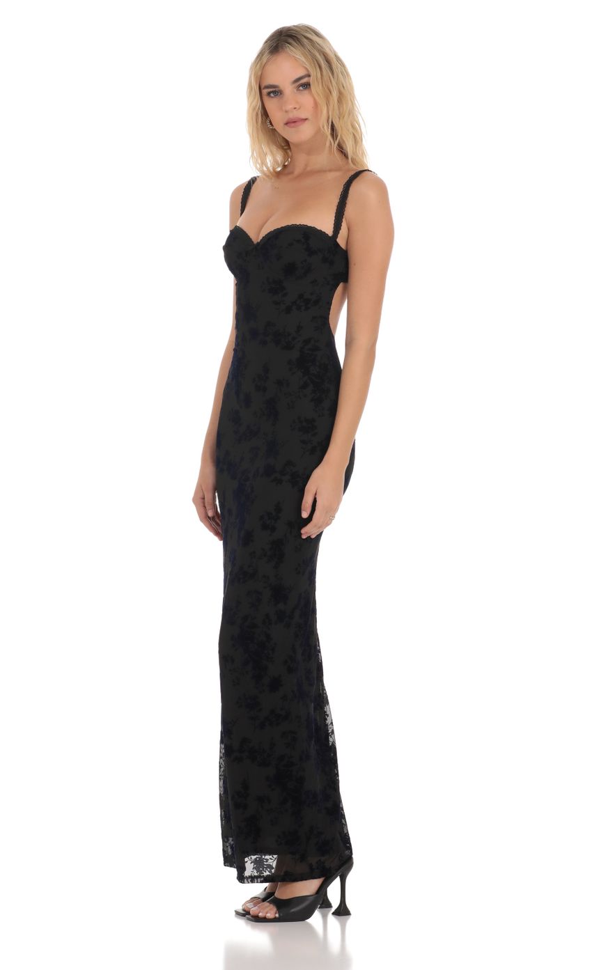 Picture Mesh Velvet Floral Maxi Dress in Black. Source: https://media-img.lucyinthesky.com/data/Apr24/850xAUTO/bb3997fc-3229-4add-bfa8-f077071fe6bc.jpg