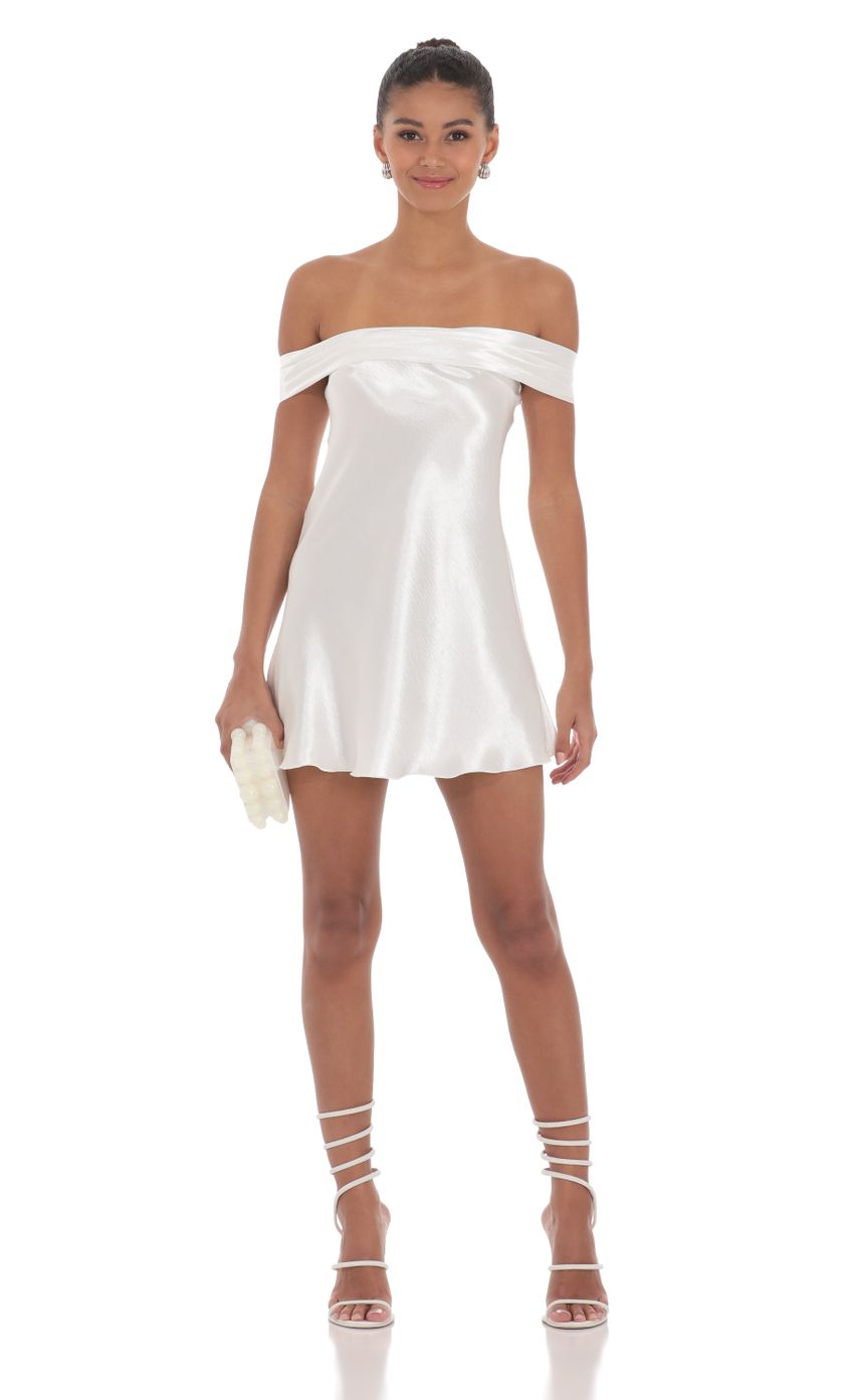 Picture Satin Off Shoulder Dress in White. Source: https://media-img.lucyinthesky.com/data/Apr24/850xAUTO/be981ad2-9032-4c88-9688-0e7bcce9339c.jpg