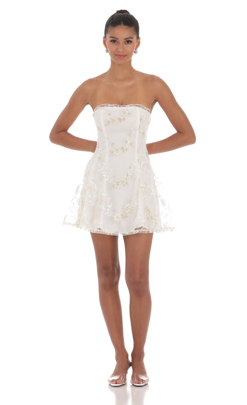 Picture Embroidered Floral Strapless Dress in White. Source: https://media-img.lucyinthesky.com/data/Apr24/850xAUTO/c1704a71-3434-460e-aa94-39efcbf4eed4.jpg