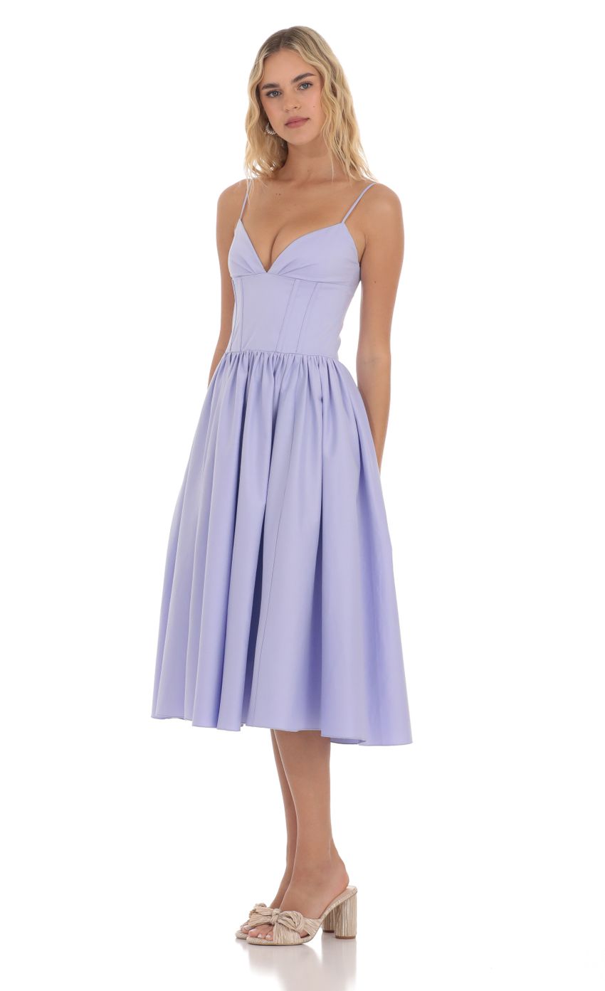 Picture Corset V-Neck Midi Dress in Lavender. Source: https://media-img.lucyinthesky.com/data/Apr24/850xAUTO/c21893c6-e393-4529-9c0d-232bb8a75093.jpg