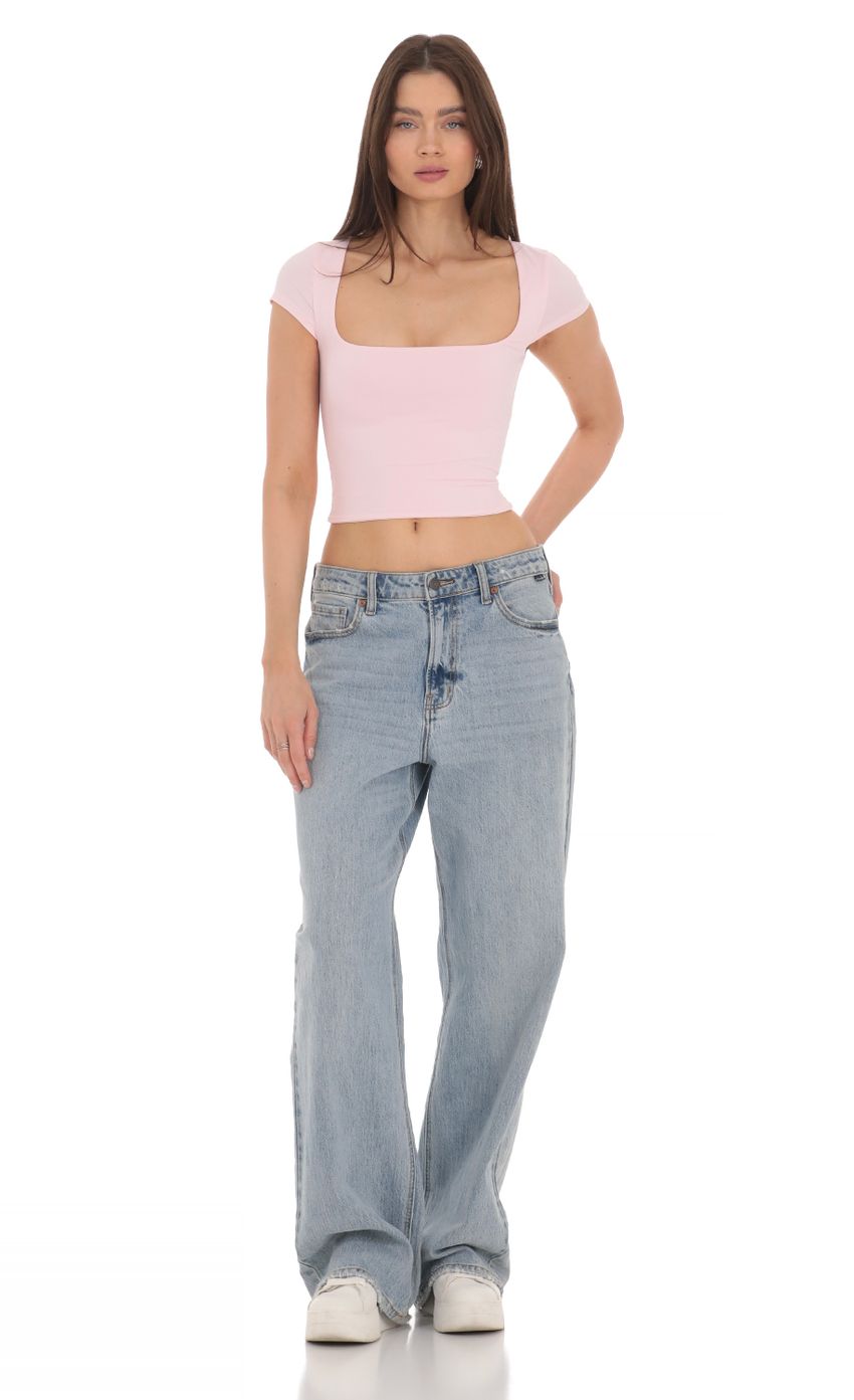 Picture Short Sleeve Crop Top in Baby Pink. Source: https://media-img.lucyinthesky.com/data/Apr24/850xAUTO/c5318295-69ee-4394-b4f0-5980f87b210a.jpg