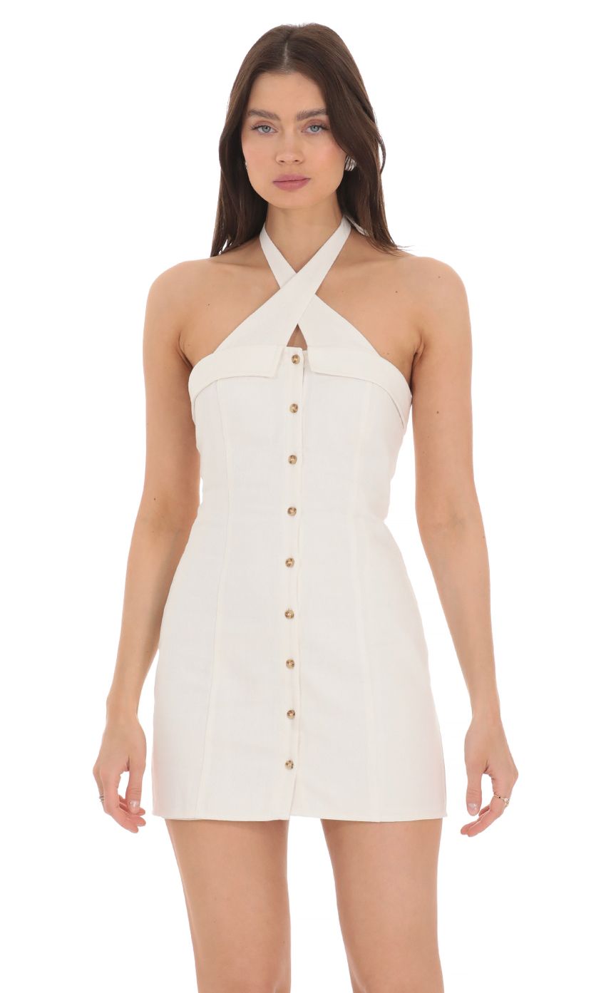 Picture Cross Neck Halter Dress in White. Source: https://media-img.lucyinthesky.com/data/Apr24/850xAUTO/cba6c89a-82a3-43f6-93a3-a7c084735dec.jpg