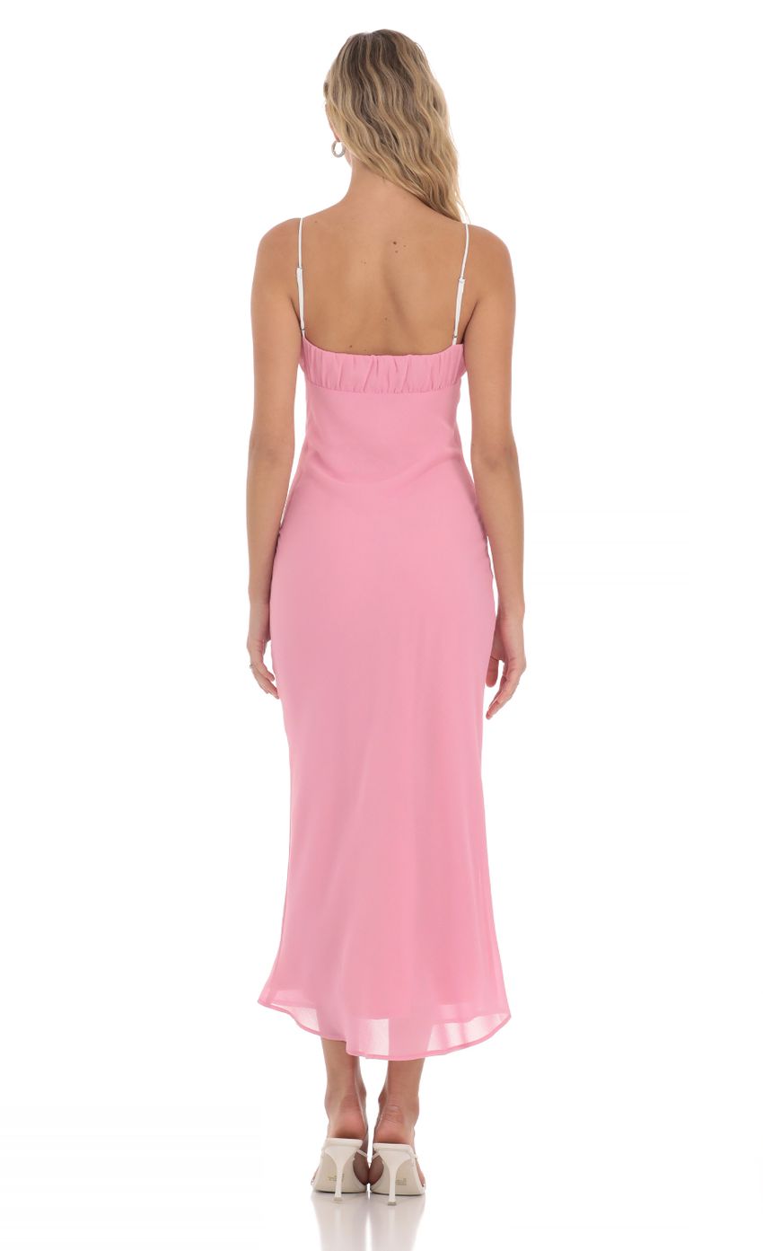 Picture Ruched Bust Midi Dress in Pink. Source: https://media-img.lucyinthesky.com/data/Apr24/850xAUTO/d0470e46-024d-4d07-821f-d4ea19a81d22.jpg