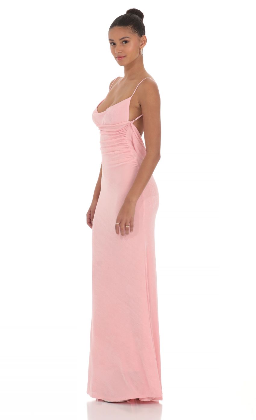 Picture Lace Open Back Maxi Dress in Pink. Source: https://media-img.lucyinthesky.com/data/Apr24/850xAUTO/d780abda-a656-46e1-b4db-24cde9a89d05.jpg