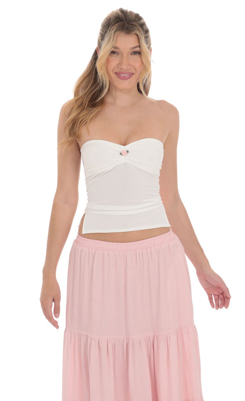 Picture Strapless Slits Top in White. Source: https://media-img.lucyinthesky.com/data/Apr24/850xAUTO/d7a27136-c149-4fb4-b61b-f7078740b53f.jpg
