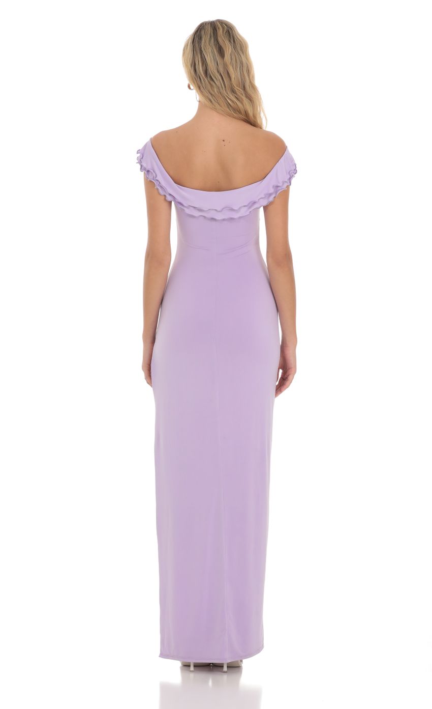 Picture Off Shoulder Twist Maxi Dress in Lavender. Source: https://media-img.lucyinthesky.com/data/Apr24/850xAUTO/da2eb54f-ab3c-4e10-ac2a-a51afdf14e19.jpg