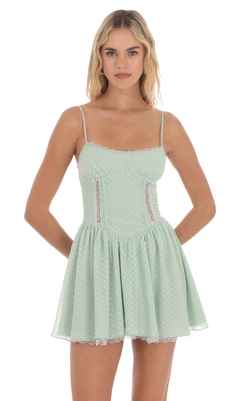 Picture Dotted Lace Corset Dress in Green. Source: https://media-img.lucyinthesky.com/data/Apr24/850xAUTO/dc8f559f-6043-4f3e-a314-e78c06daef67.jpg