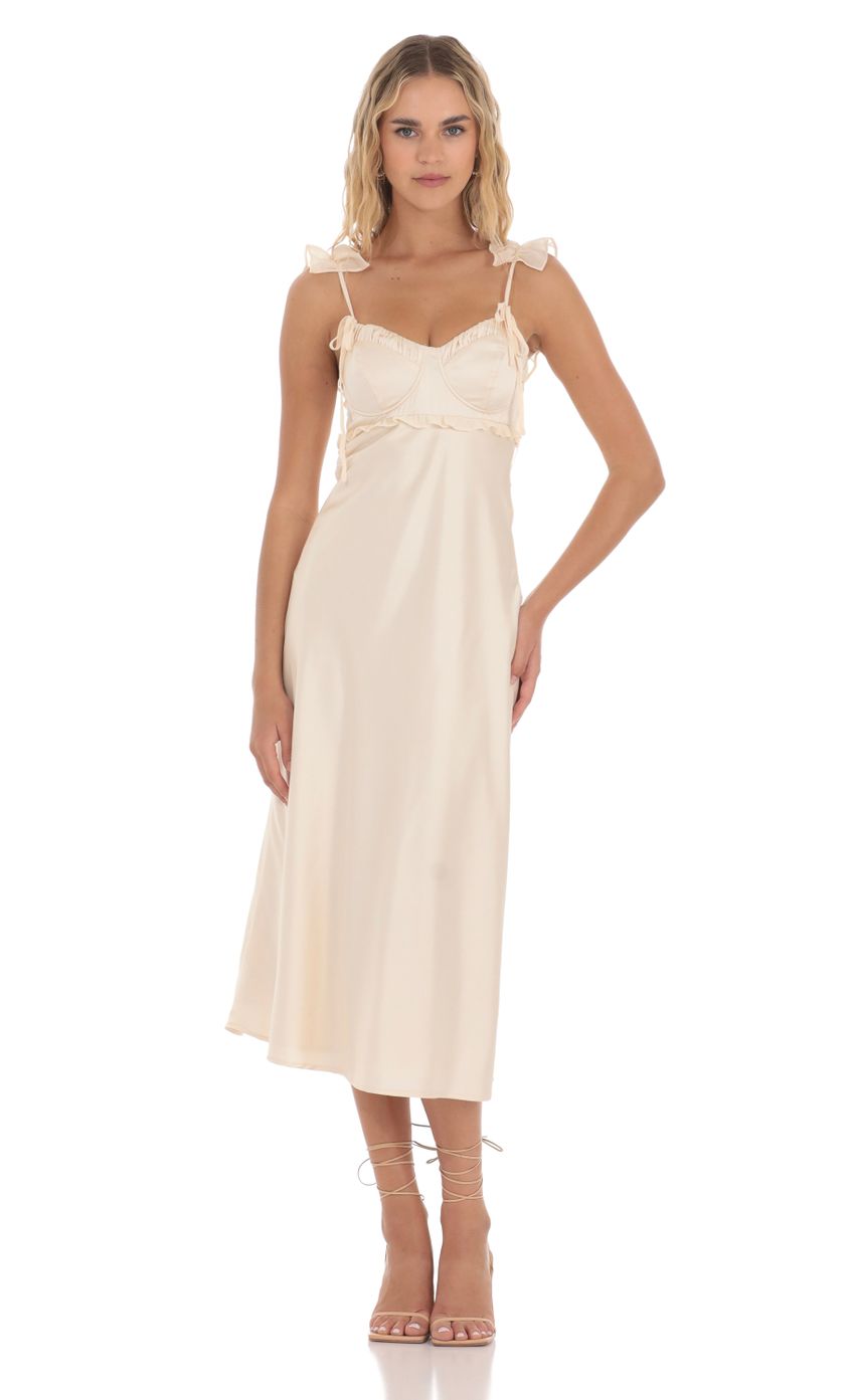 Picture Satin Ruffle Strap Midi Dress in Cream. Source: https://media-img.lucyinthesky.com/data/Apr24/850xAUTO/dd5c5d5d-4c4f-4669-a2ee-b0f5c13f892c.jpg