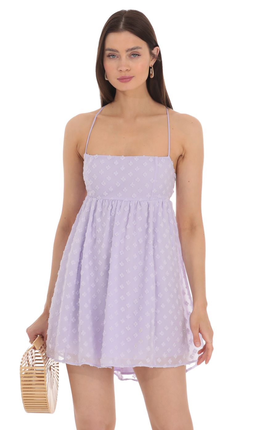 Picture Dotted Babydoll Dress in Lavender. Source: https://media-img.lucyinthesky.com/data/Apr24/850xAUTO/debda6ab-f5e5-4386-ac0c-71aad73d9bc0.jpg