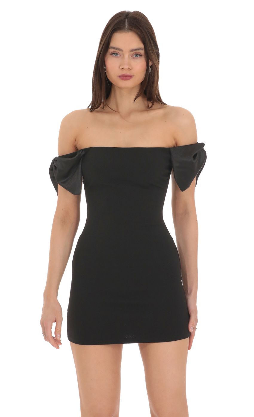 Product image for Off Shoulder Bow Sleeves Dress in Black