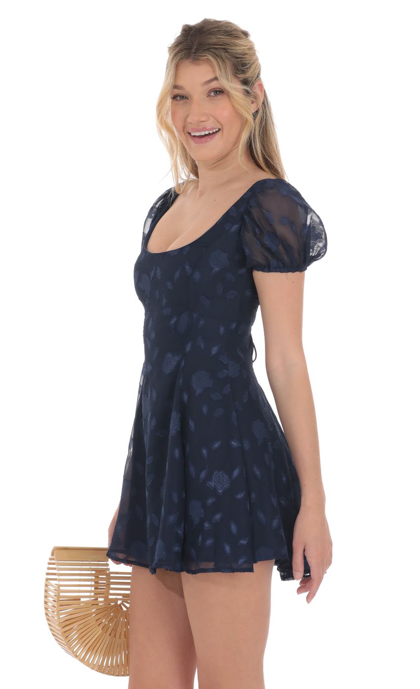 Picture Floral Chiffon Puff Sleeve Dress in Navy. Source: https://media-img.lucyinthesky.com/data/Apr24/850xAUTO/e2bfc265-17f1-4581-a56a-f0ead3cb7110.jpg