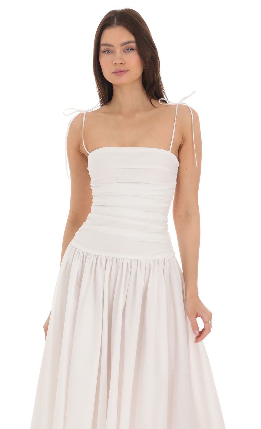Picture Ruched Square Neck Midi Dress in White. Source: https://media-img.lucyinthesky.com/data/Apr24/850xAUTO/e5068575-7f89-4a62-a424-1d40deea8542.jpg