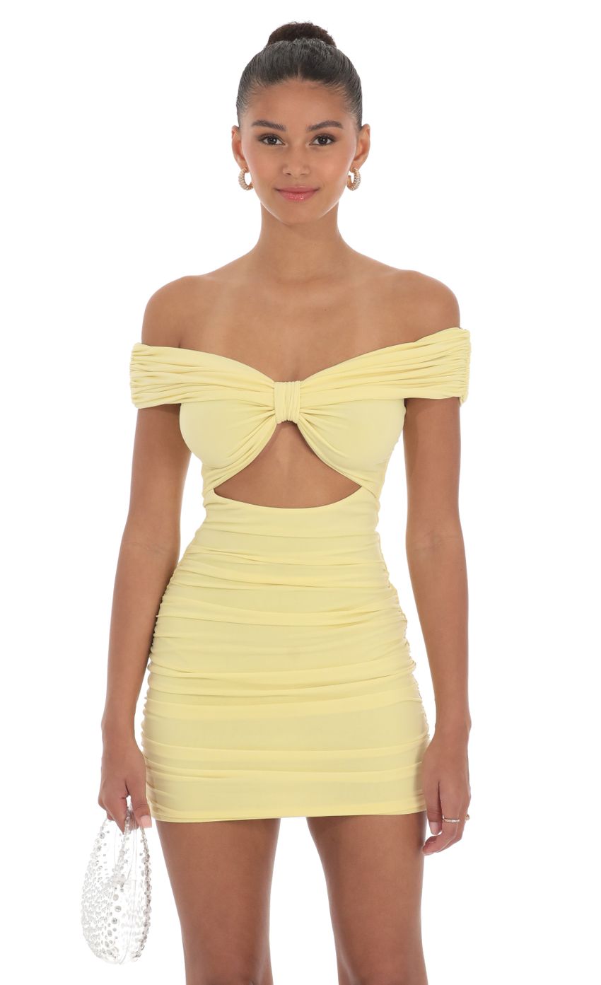 Picture Off Shoulder Cutout Bodycon Dress in Yellow. Source: https://media-img.lucyinthesky.com/data/Apr24/850xAUTO/f57883b2-0b87-48d8-80c8-3938fa251dcf.jpg