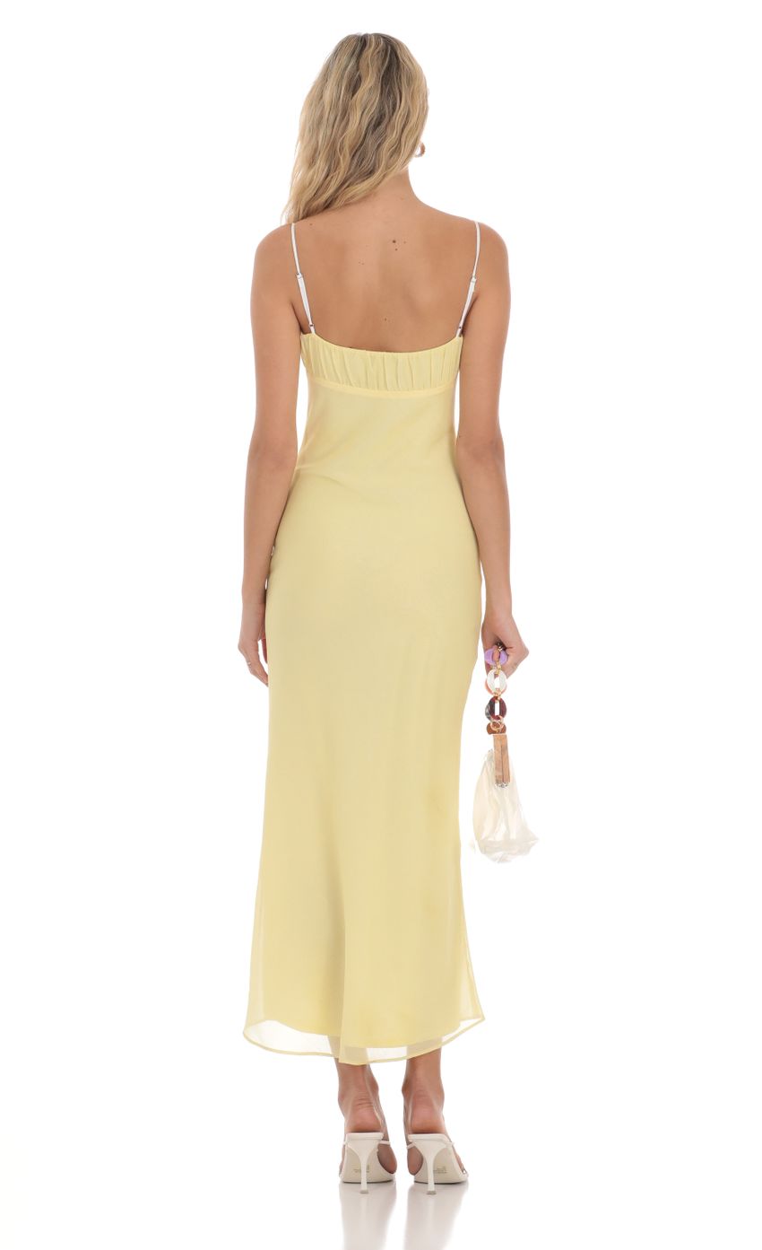 Picture Shimmer Ruched Bust Midi Dress in Yellow. Source: https://media-img.lucyinthesky.com/data/Apr24/850xAUTO/f9e59b98-84af-45fb-ba28-38b4c3f35b0f.jpg