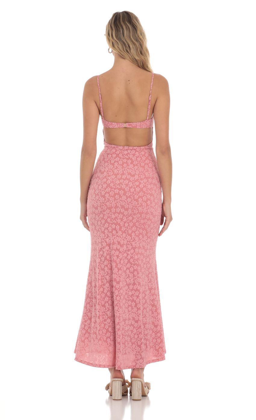 Picture Textured Floral Maxi Dress in Pink. Source: https://media-img.lucyinthesky.com/data/Apr24/850xAUTO/fa69c872-b75f-4a9b-a10b-a5809192ea9f.jpg