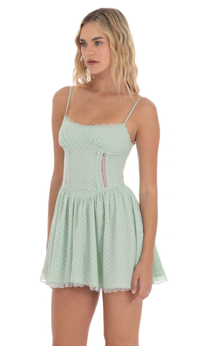 Picture Dotted Lace Corset Dress in Green. Source: https://media-img.lucyinthesky.com/data/Apr24/850xAUTO/fac25ba9-851c-4cb0-9640-0ee7ec7d35af.jpg