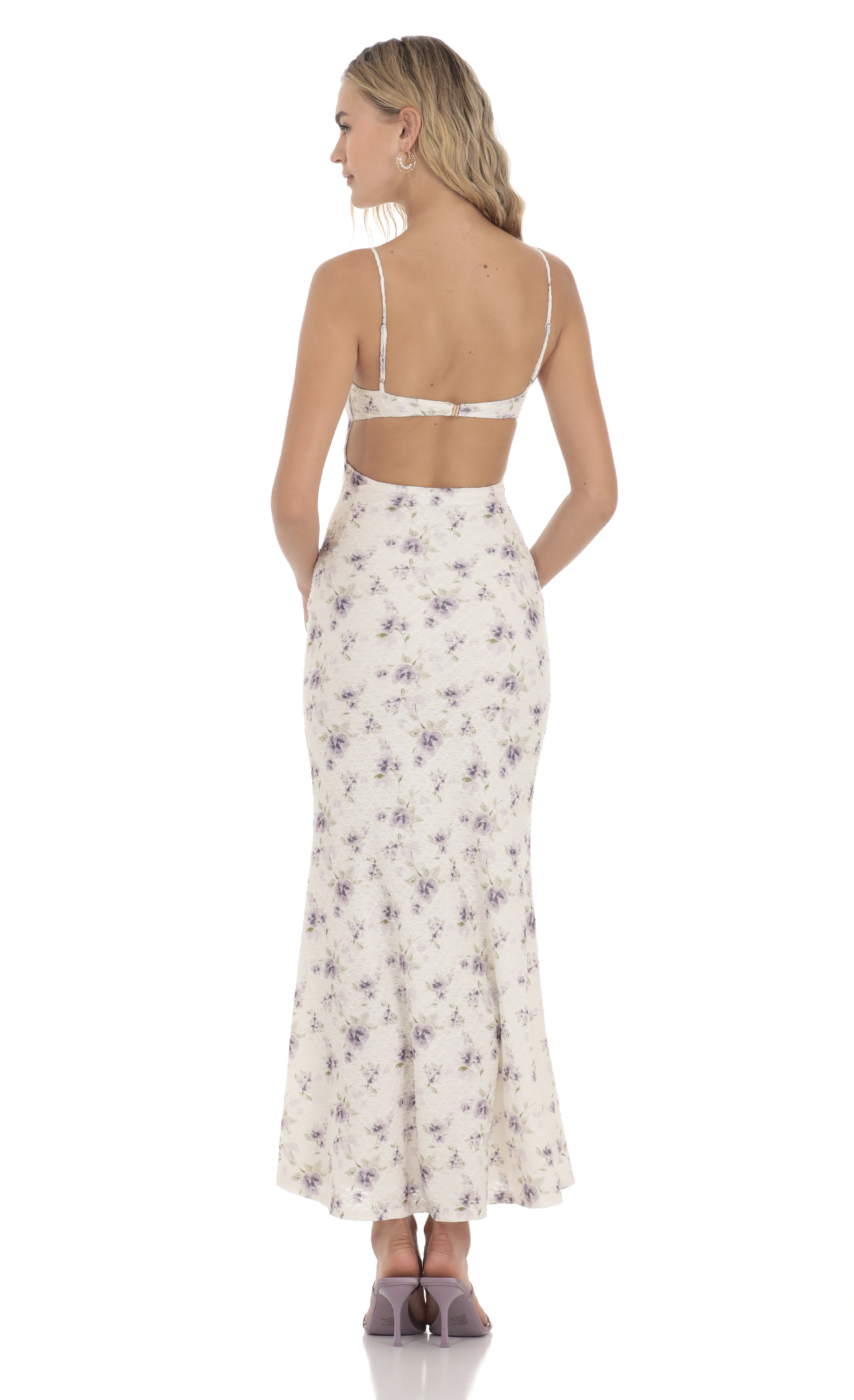 Lace Floral Maxi Dress in White